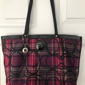 COACH handbag, black/multi with silver hardware